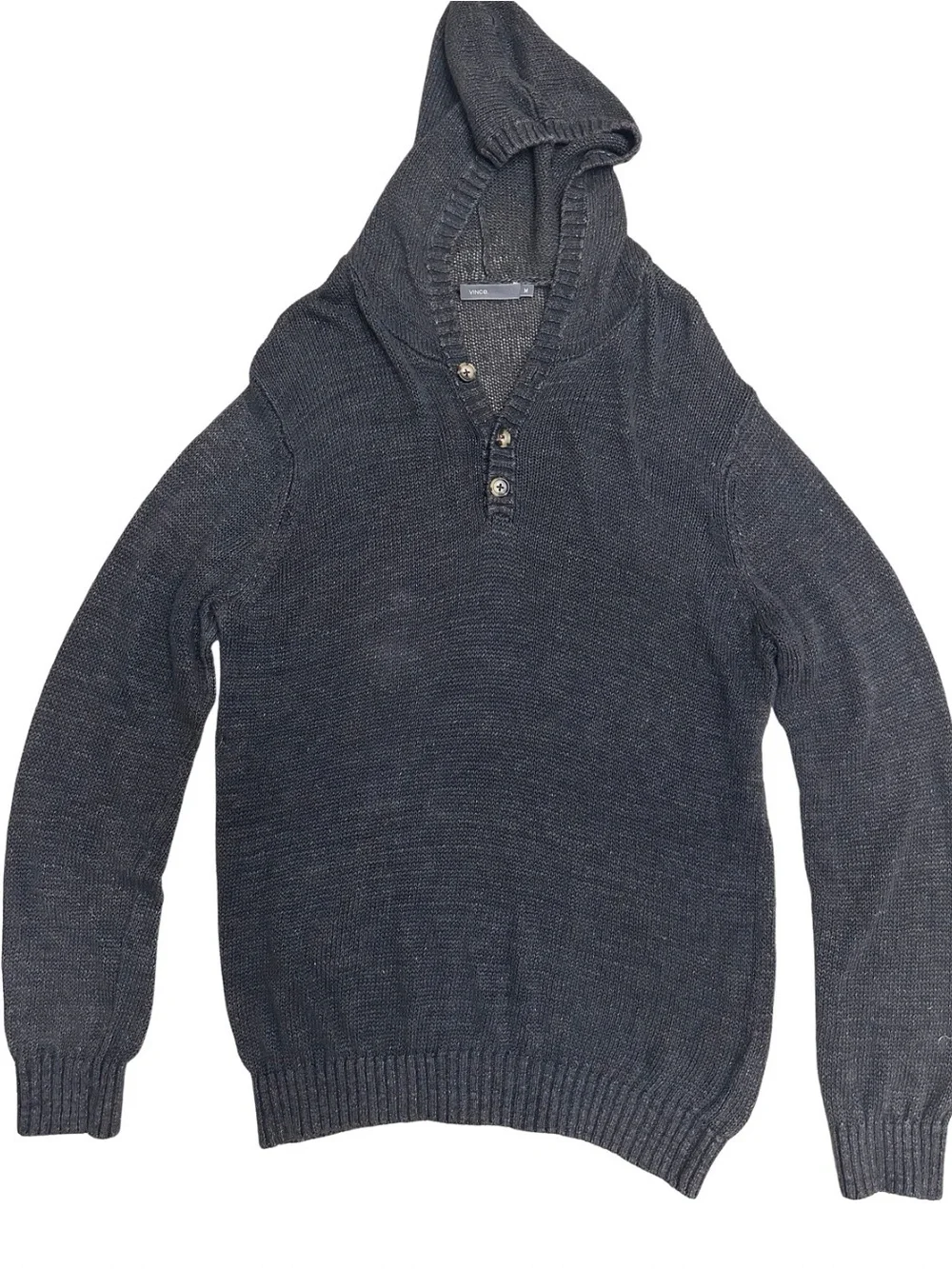 Vince 100% Linen Knit Hoodie Charcoal Gray SZ Medium Quiet Luxury Coastal EUC